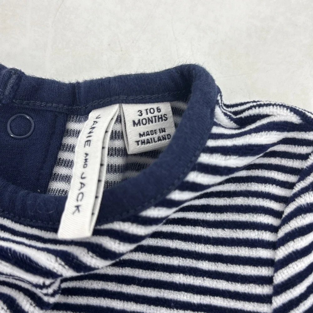 Janie‎ & Jack Velvet Striped One Piece Romper Size 3/6 Months Boys Bear Pocket